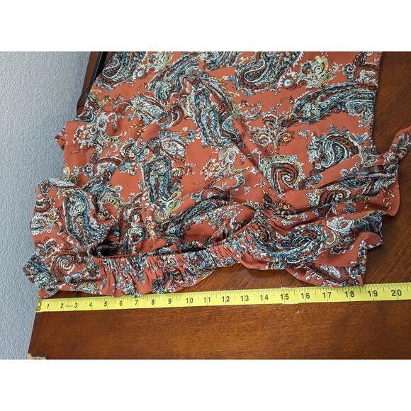 Soprano Off Shoulder Tunic Dress Small Rust Paisley Bohemian Mini Tie Sleeve Fun - Picture 6 of 10